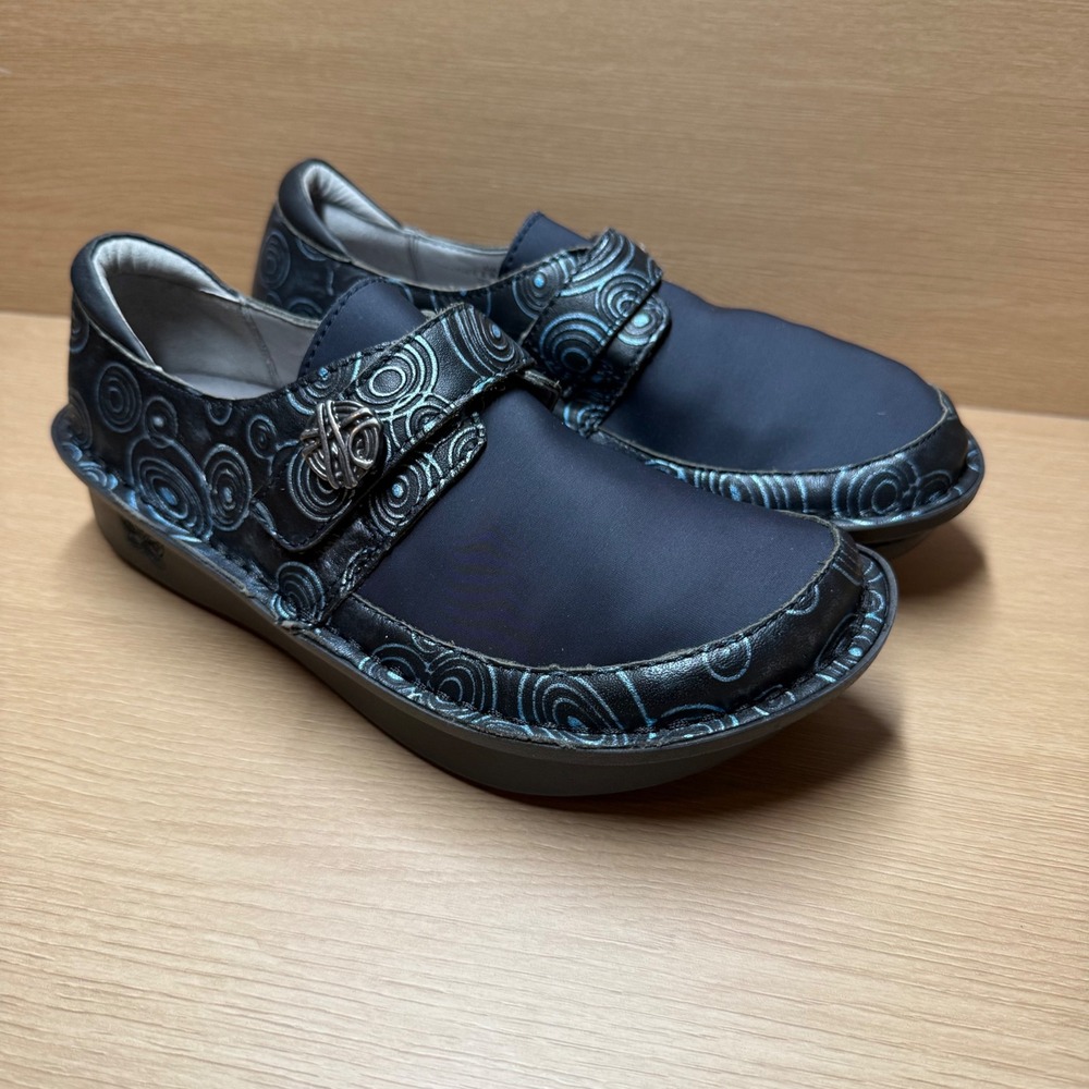 Alegria Dena Denim Swirl Comfort Clogs Shoes 36 Women Navy Blue Slip On